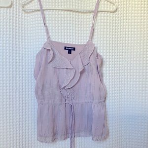 Express “Metallic button up ruffle cami”